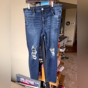 American Eagle Hi-Rise Jegging - Dark Blue Distressed Size 16